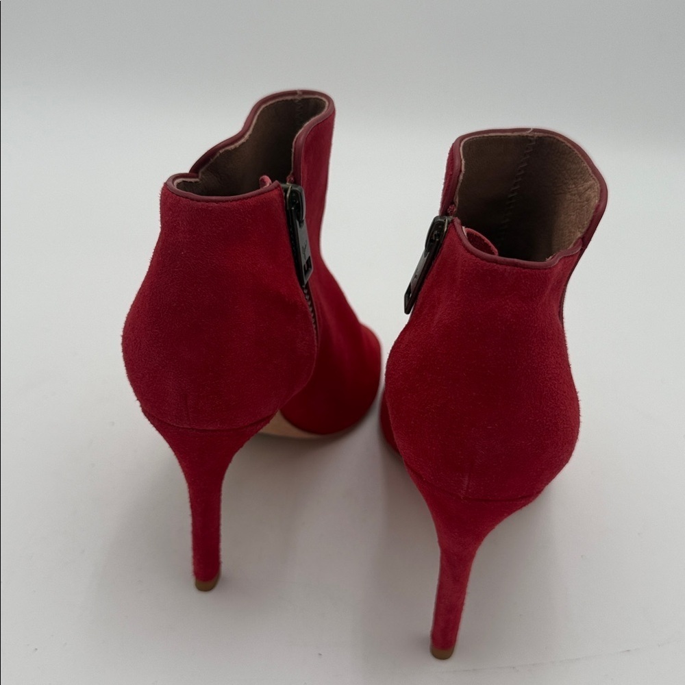 Joie Red Suede Peep-Toe Heeled Boots women 37 suede casual Y2K casual office - Picture 6 of 13